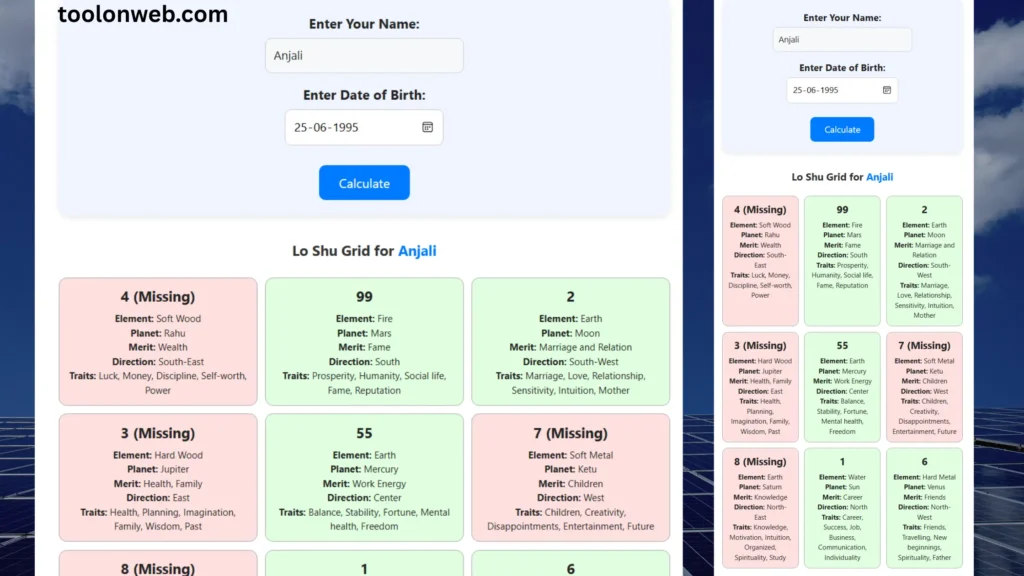 Lo Shu Grid Calculator by Date of Birth